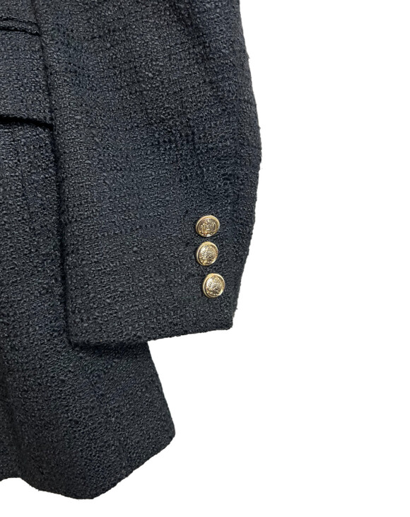 H&M Black Tweed Boucle Double Breasted Gold Button Blazer Jacket Size M - Picture 3 of 6